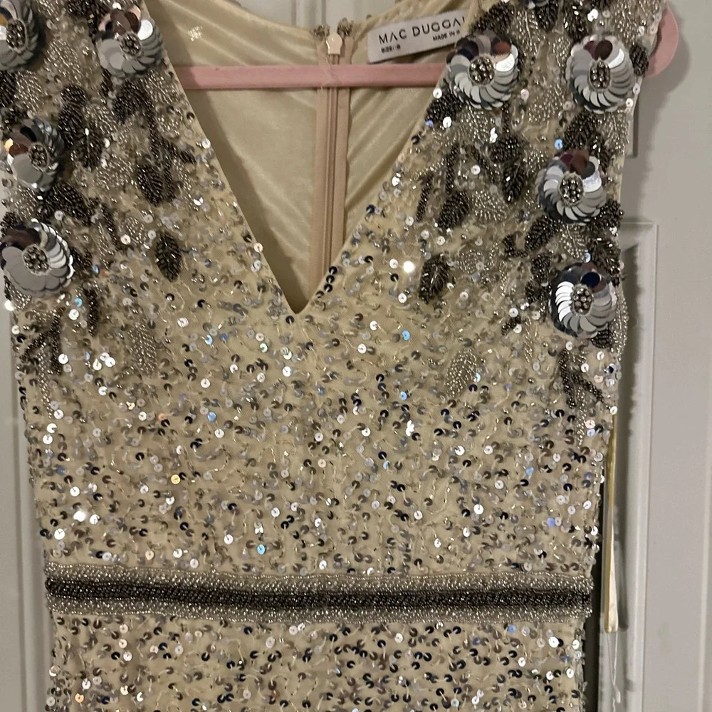 Mac Duggal Silver Sequin Beaded Fitted Prom Dress - Picture 7 of 11